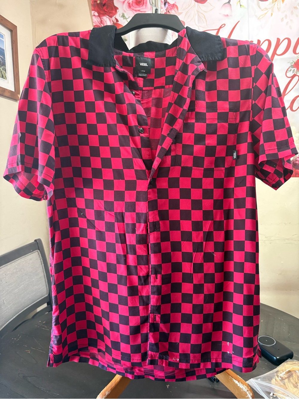 Vans Red and Black Checkerboard Button-Up Shirt